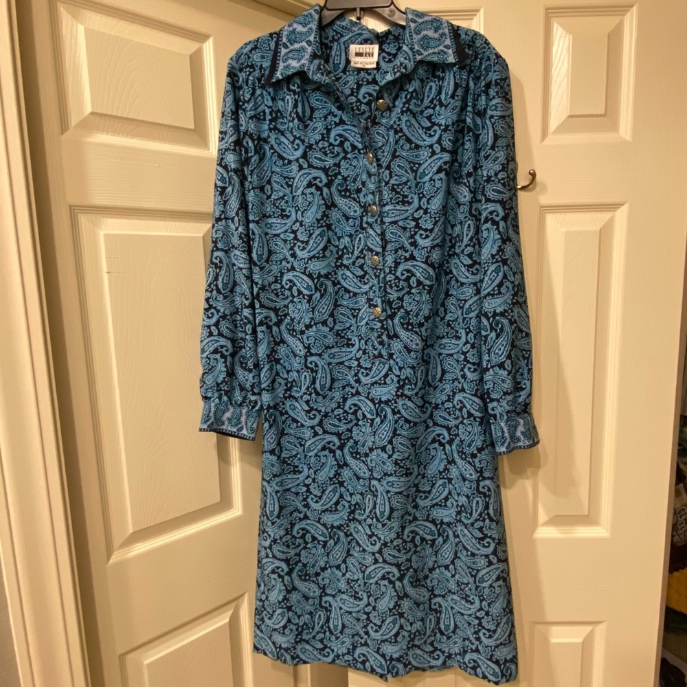 Vintage Lesley Fay Paisley Long Sleeve Maxi Dress NWOT